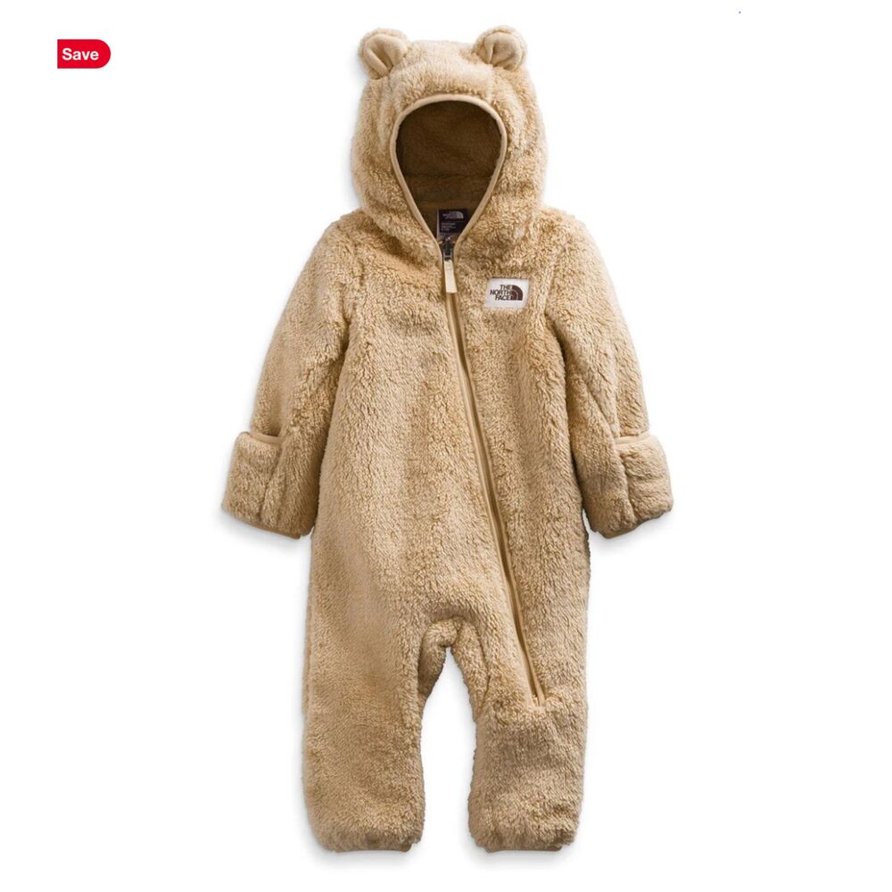 The North Face Campshire One piece Tan Fleece Sherpa 6-12m Khaki Hooded Snowsuit